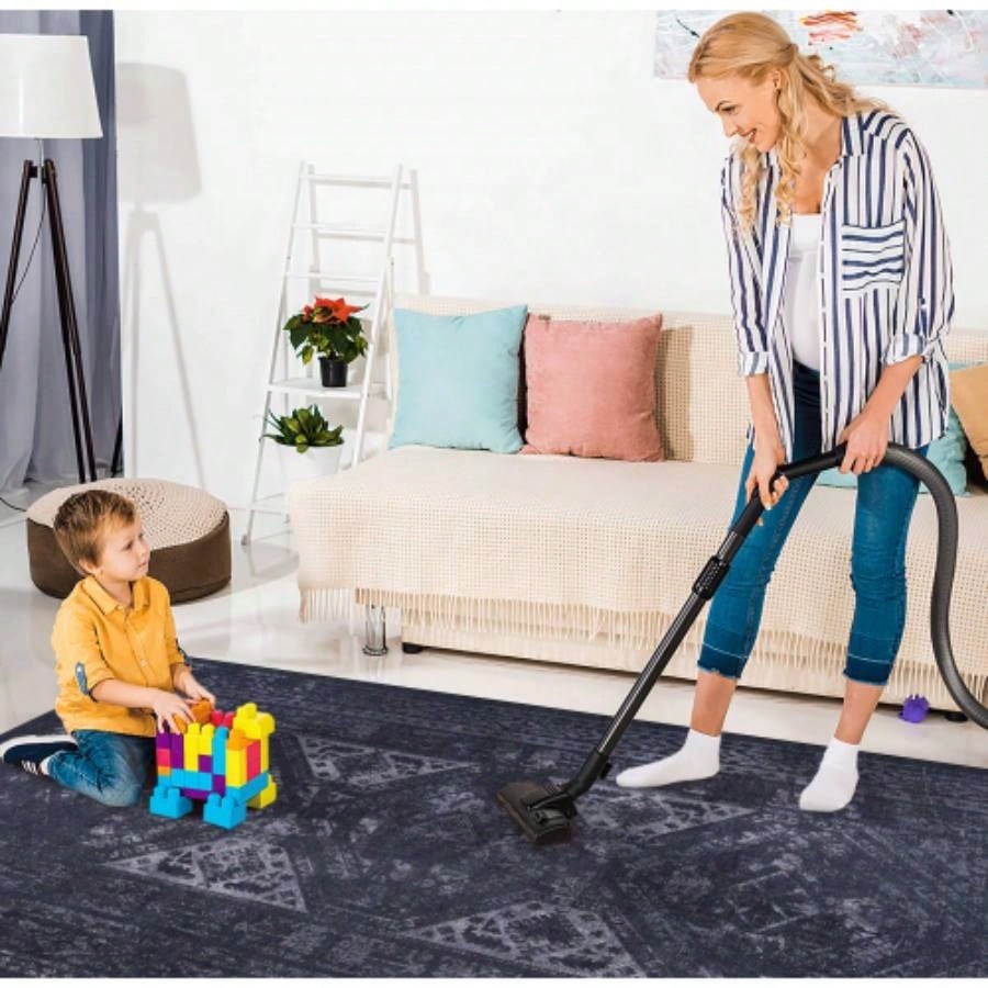 LOOM LUXE Area Rugs 8x10 Living Room, Washable Rug, Low - Pile, Non - Slip, Non - Shedding, Foldable, Kid Pet Friendly - Area Rugs living room, bedroom, kitchen Black/Gray, 8x 10