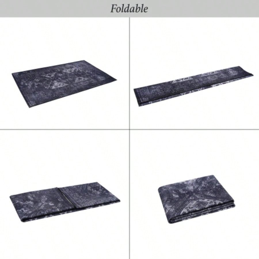 LOOM LUXE Area Rugs 8x10 Living Room, Washable Rug, Low - Pile, Non - Slip, Non - Shedding, Foldable, Kid Pet Friendly - Area Rugs living room, bedroom, kitchen Black/Gray, 8x 10