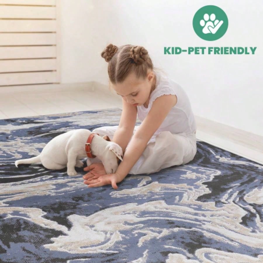 LOOM LUXE 8X10 L. Blue/Abstract Non - Shedding Living Room Bedroom Dining Home Office Stylish and Stain Resistant Area Rug