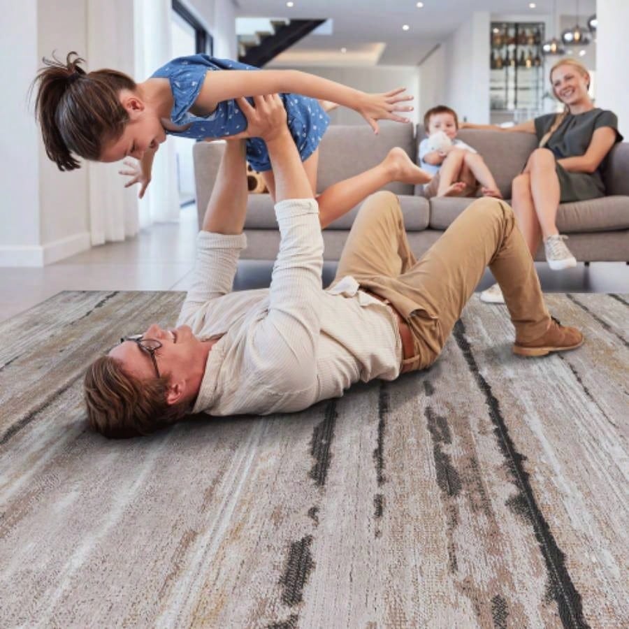 LOOM LUXE 8X10 Brown/Striped Non - Shedding Living Room Bedroom Dining Home Office Stylish and Stain Resistant Area Rug