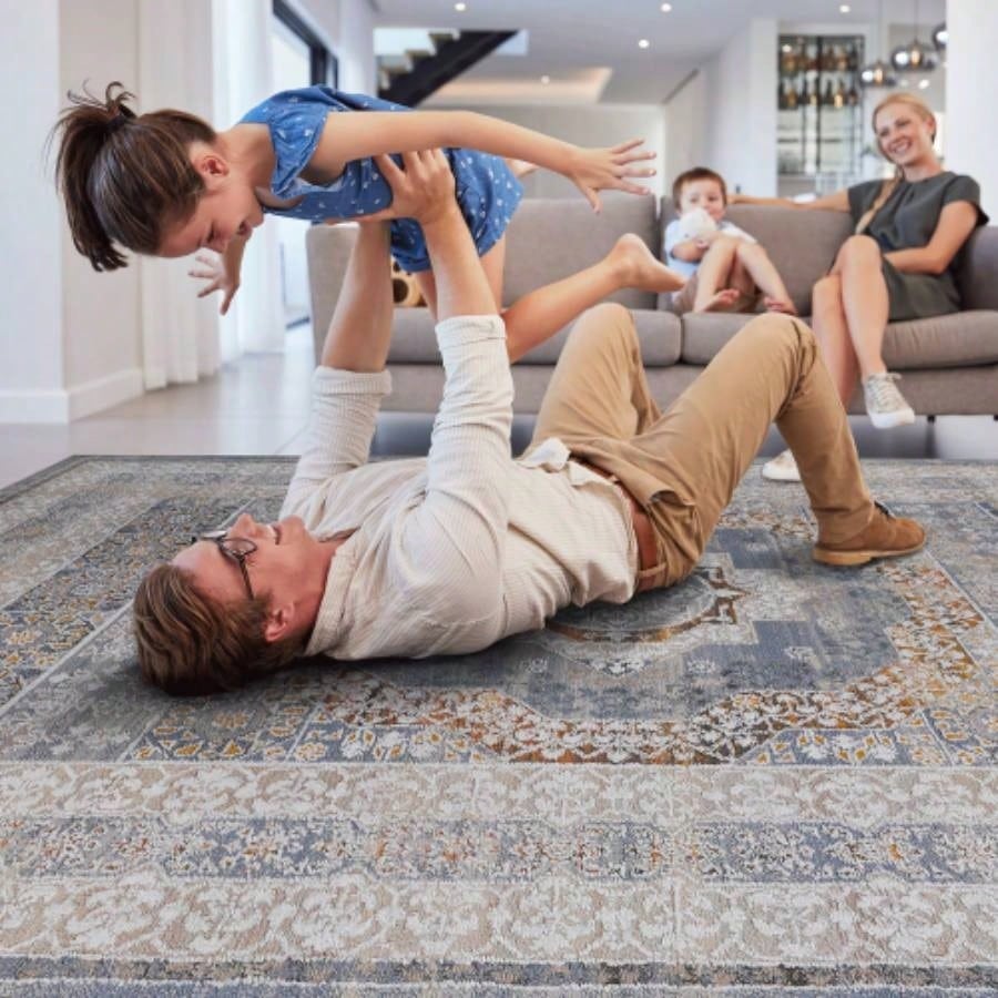 LOOM LUXE 8X10 Blue/Ivory/Medallion Non - Shedding Living Room Bedroom Dining Home Office Stylish and Stain Resistant Area Rug