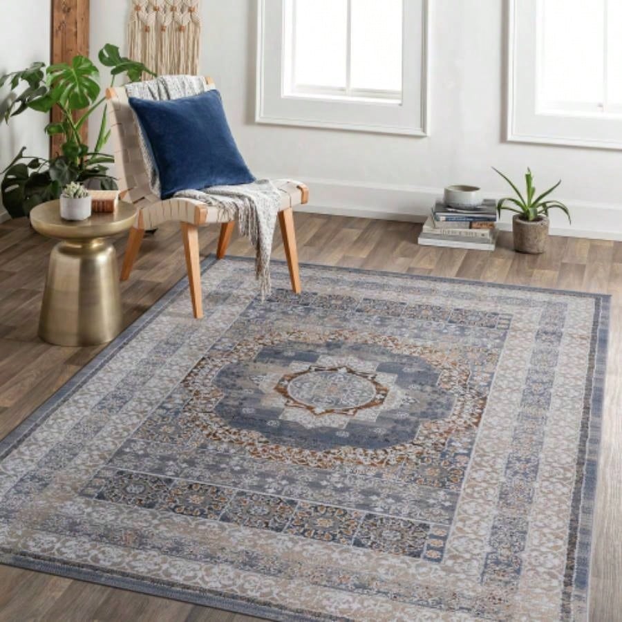 LOOM LUXE 8X10 Blue/Ivory/Medallion Non - Shedding Living Room Bedroom Dining Home Office Stylish and Stain Resistant Area Rug
