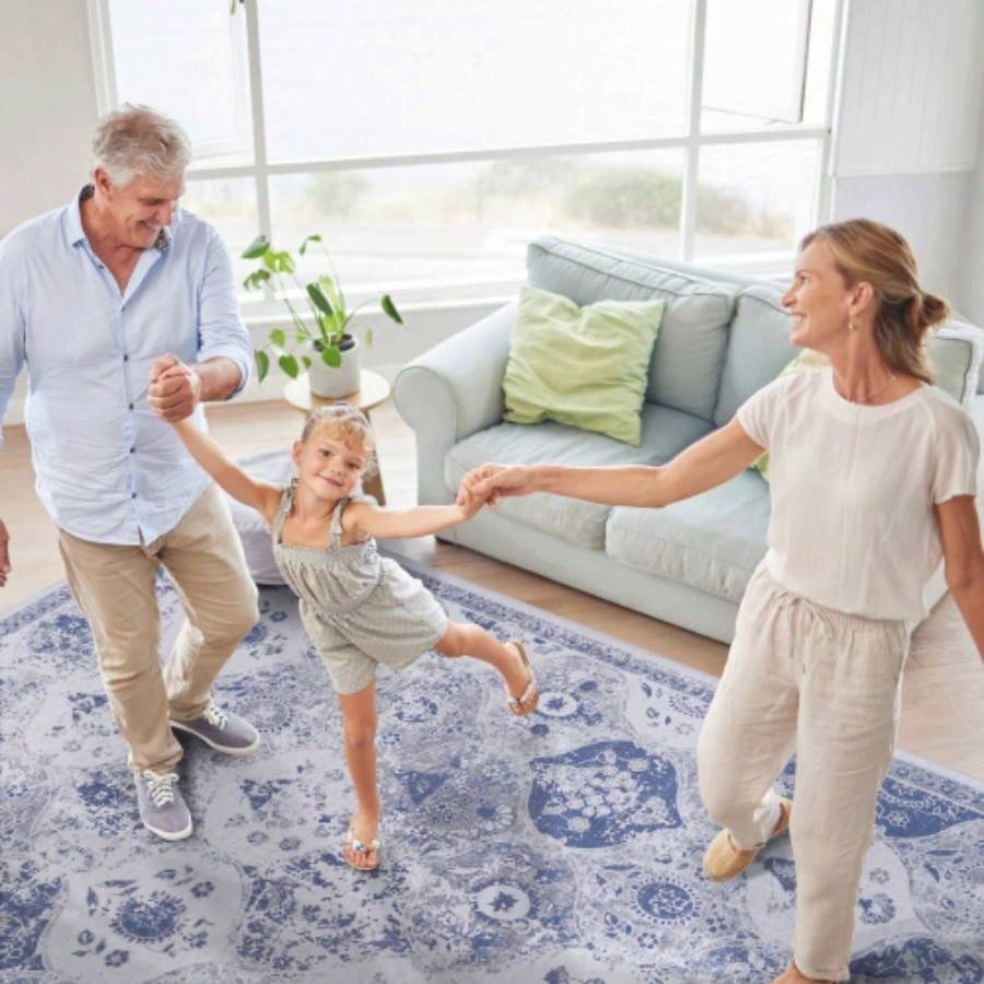 LOOM LUXE Area Rugs 8x10 Bedroom, Washable Rug, Low - Pile, Non - Slip, Non - Shedding, Foldable, KidPet Friendly - Area Rugs living room, bedroom, kitchen Blue, 8x 10