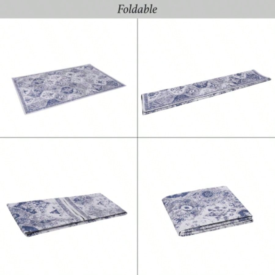LOOM LUXE Area Rugs 8x10 Bedroom, Washable Rug, Low - Pile, Non - Slip, Non - Shedding, Foldable, KidPet Friendly - Area Rugs living room, bedroom, kitchen Blue, 8x 10