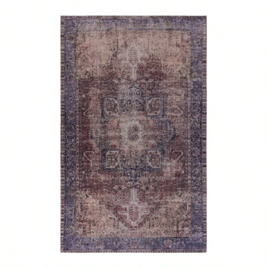 LOOM LUXE Area Rugs 8x10 Washable Rug, Low - Pile, Non - Slip, Non - Shedding, Foldable, KidPet Friendly - Area Rugs living room, bedroom, kitchen Burgundy/Blue, 8x 10