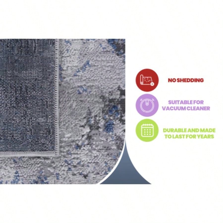 LOOM LUXE 8X10 Silver/Blue/Abstract Non - Shedding Living Room Bedroom Dining Home Office Stylish and Stain Resistant Area Rug