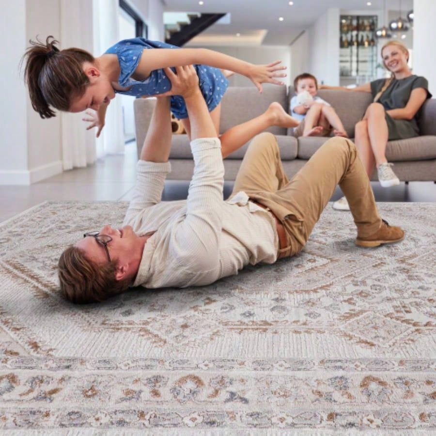 LOOM LUXE 8X10/Ivory/Bordered Non - Shedding Living Room Bedroom Dining Home Office Stylish and Stain Resistant Area Rug