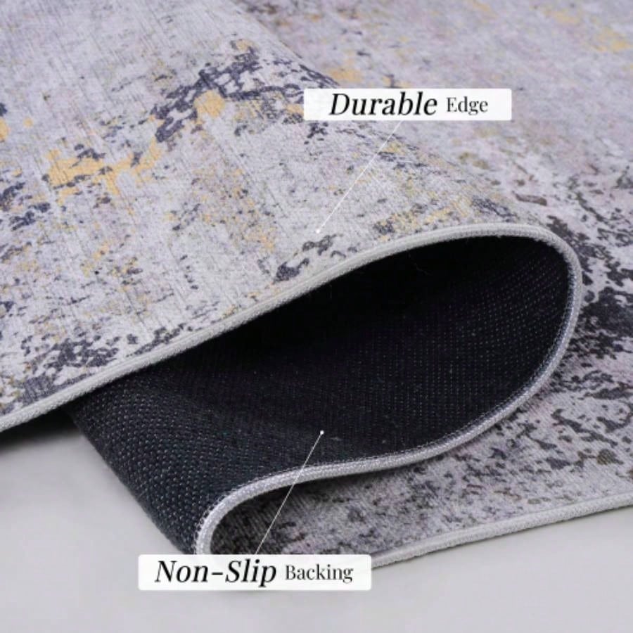 LOOM LUXE 8x10 Area Rugs Living Room, Washable Rug, Low - Pile, Non - Slip, Non - Shedding, Foldable, Kid Pet Friendly - Area Rugs living room, bedroom, kitchen Gray/Gold, 8x 10