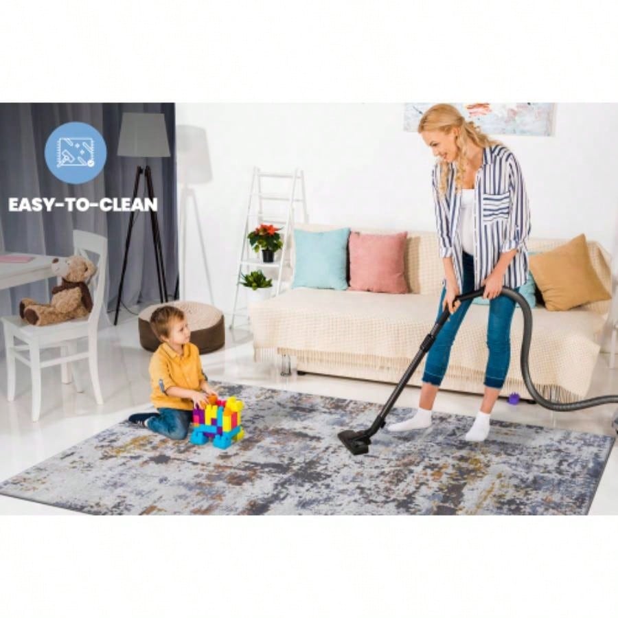 LOOM LUXE 6X9 Ivory/Blue/Abstract Non - Shedding Living Room Bedroom Dining Home Office Stylish and Stain Resistant Area Rug