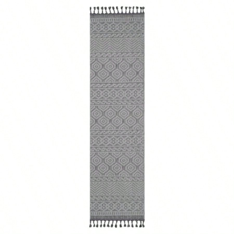 7x9 White Geometric Area Rug - Indoor Outdoor
