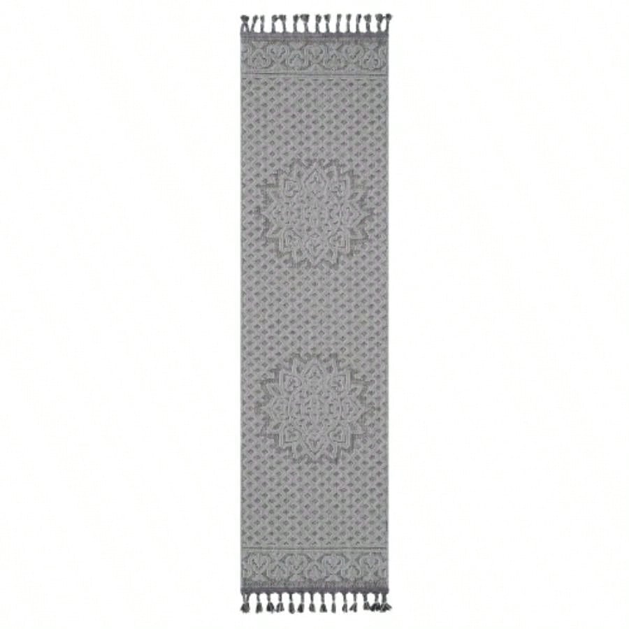 8x10 Gray and White Medallion Area Rug - Durable Indoor Outdoor