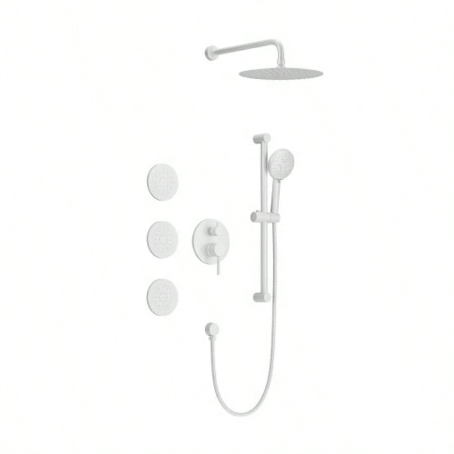 Shower System with Shower, Hand Shower, Slide Bar, Bodysprays, Shower Arm, Hose, Trim, and Lever Handles