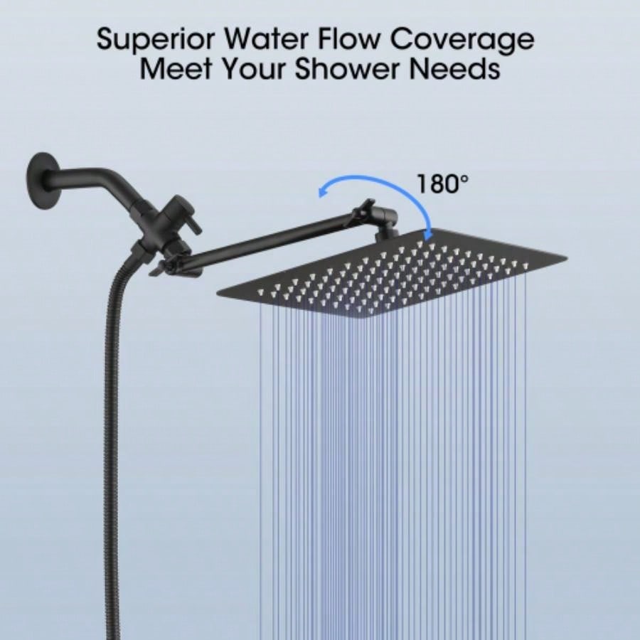 Shower, 10 Inch High Pressure Rainfall Shower/Handheld Shower Combo with 11 Inch Extension Arm, 6 Settings Adjustable Anti - leak Shower with Holder/Hose, Height/Angle Adjustable