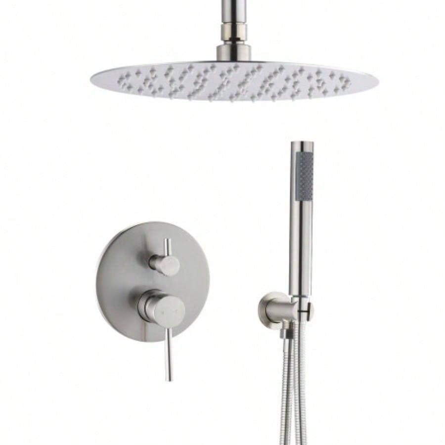 Dome shower system Shower combination set wall mounted with 10 inch shower and hand held shower, brushed nickel