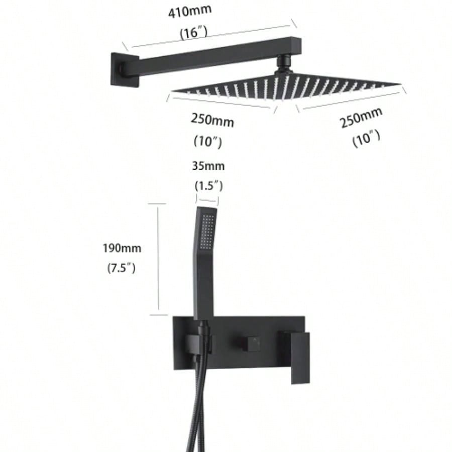 Shower system, Brass Matte Black Shower Faucet Set Shower System 10 Inch Rainfall Shower with Handheld Sprayer Bathroom Luxury Rain Mixer Combo Set, Rough - in Included