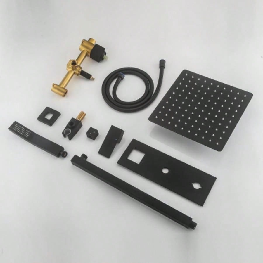 Shower system, Brass Matte Black Shower Faucet Set Shower System 10 Inch Rainfall Shower with Handheld Sprayer Bathroom Luxury Rain Mixer Combo Set, Rough - in Included