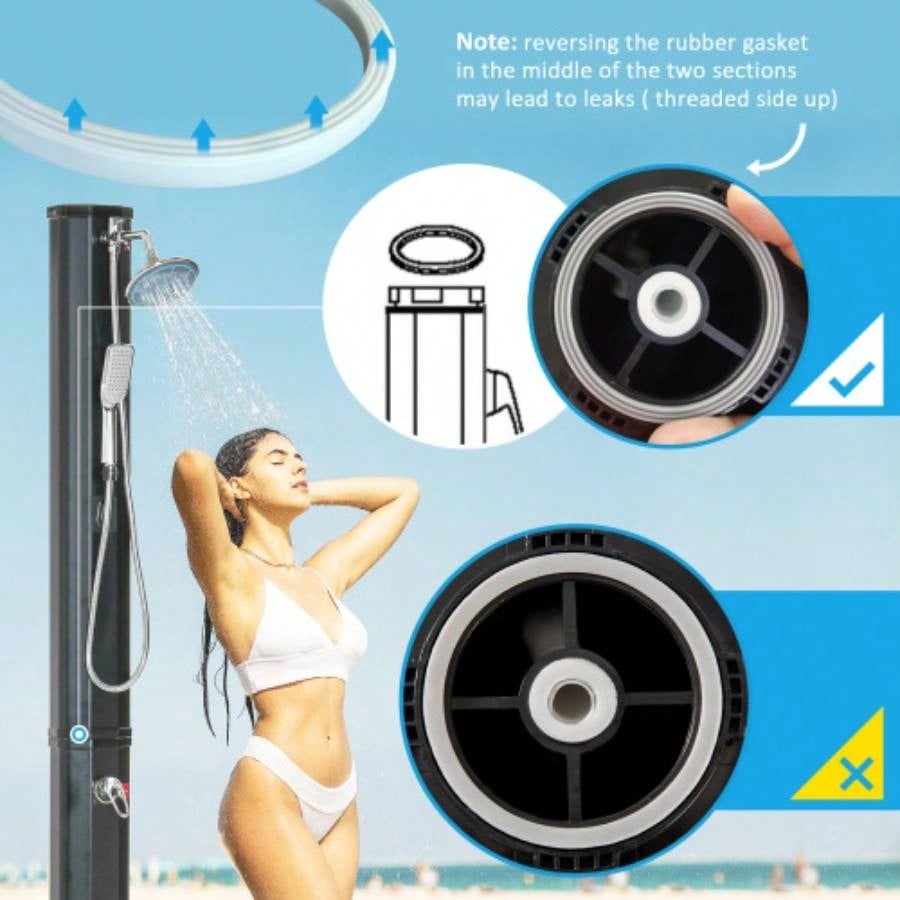 Outsunny Outdoor Heated Shower with 360 Rotating Rainfall Handheld Shower, Foot Shower Faucet, Temperature and Pressure Adjustable, Holds 9.2 Gallons Backyard Pool