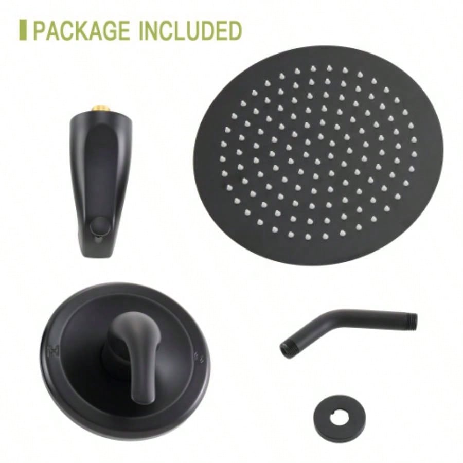 10 Round Rain Shower Systems with Waterfall Tub Spout, Matte black, Wall Mounted shower