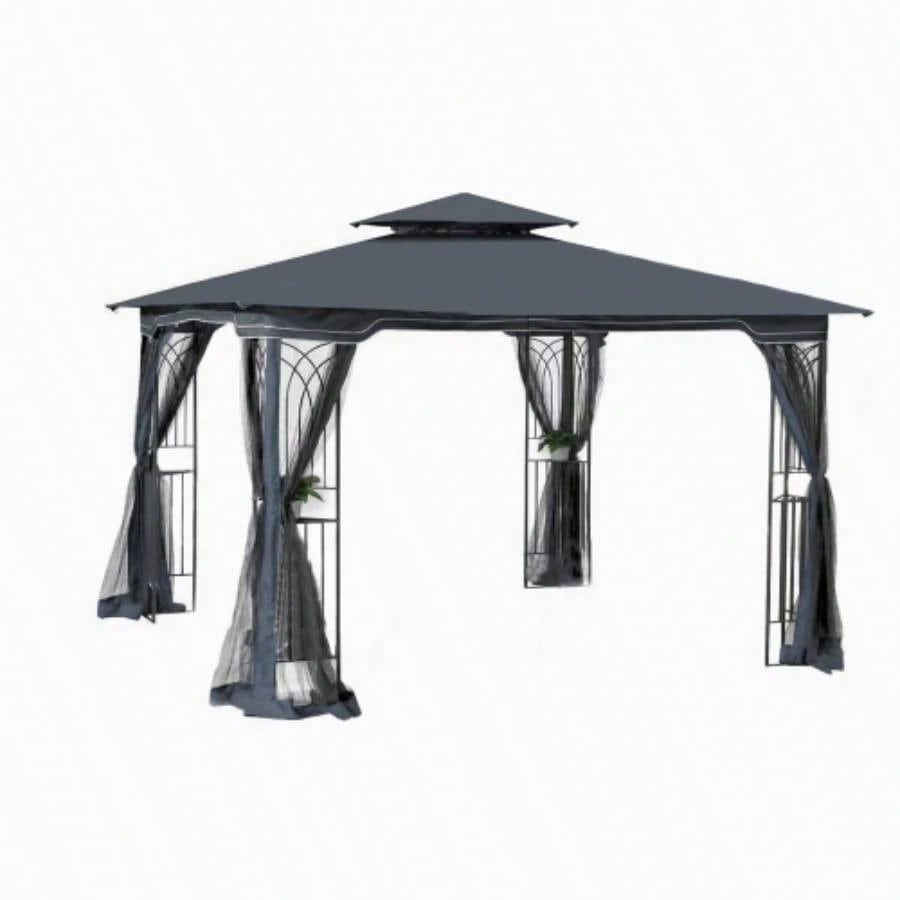 10x10 Outdoor Patio Gazebo Canopy Tent With Ventilated Double Roof And Mosquito netDetachable Mesh Screen On All SidesSuitable Lawn, Garden, Backyard and Deck, Brown Top
