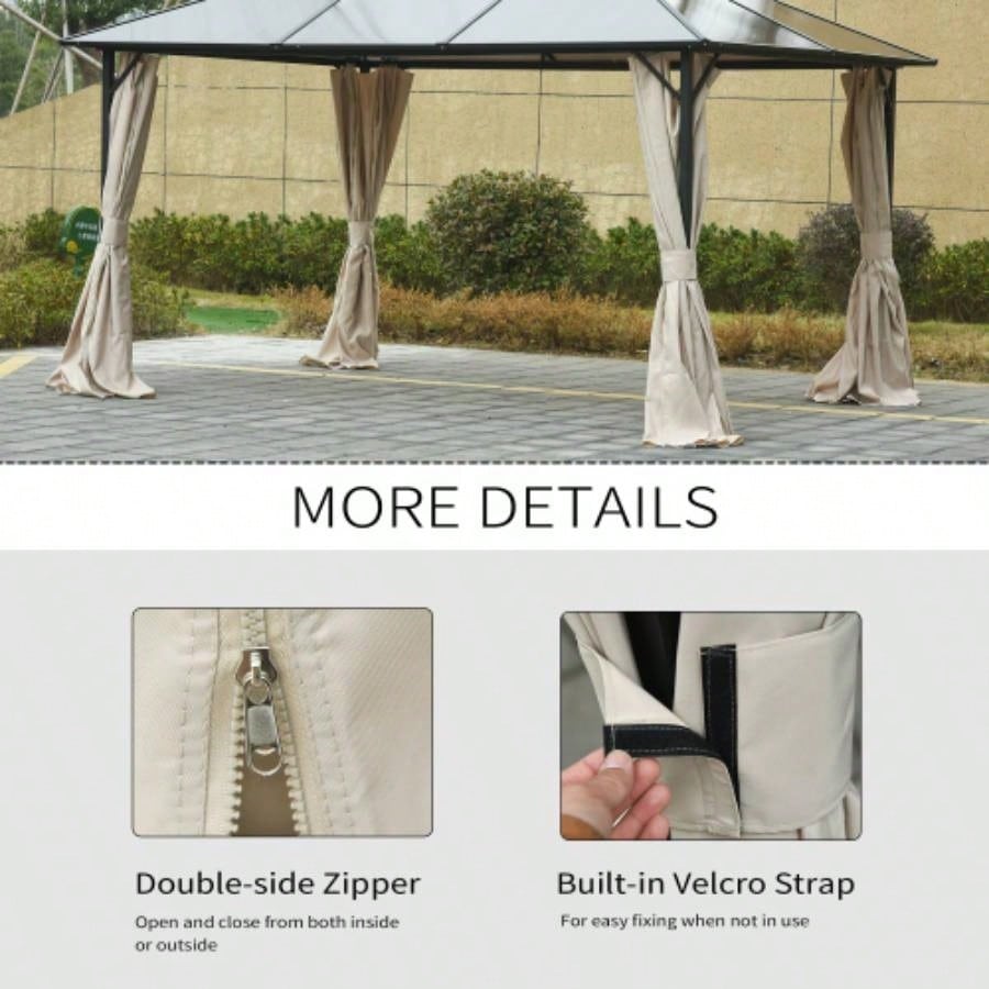 Outsunny 10x 12 Gazebo Sidewall Set with 4 Panels, Hooks/C - Rings Included Pergolas Cabanas, Beige