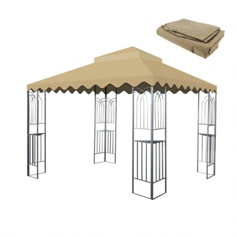 10x10 Ft Outdoor Patio Gazebo Canopy, Double Tiered Gazebo Tent Roof Top Cover Only wavy borderFrame Not IncludeRed