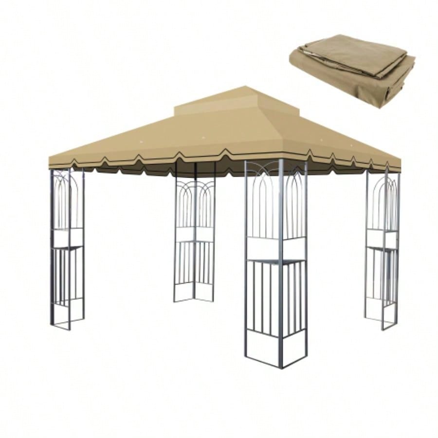 10x10 Ft Outdoor Patio Gazebo Canopy, Double Tiered Gazebo Tent Roof Top Cover Only Greatwall borderFrame Not IncludeBROWN