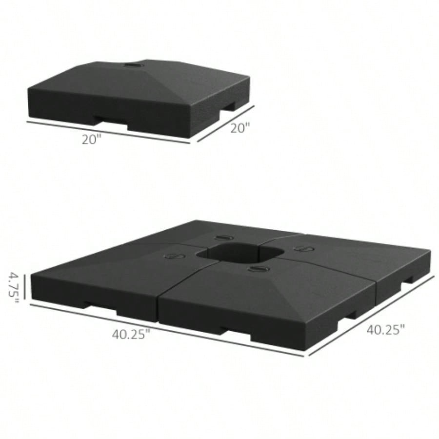 Outsunny 4 Pieces Cantilever Patio Base, Outdoor Offset Weights, 176 lbs Capacity or 264 lbs Capacity Sand Plates Set, Black