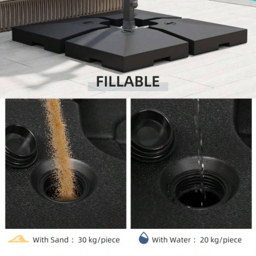 Outsunny 4 Pieces Cantilever Patio Base, Outdoor Offset Weights, 176 lbs Capacity or 264 lbs Capacity Sand Plates Set, Black