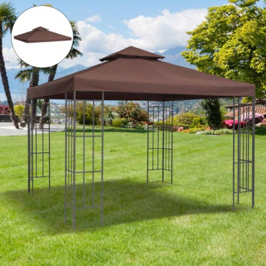 Outsunny 9.8x 9.8 Gazebo Canopy, 2 - Tier Top Cover 9.84x 9.84 Outdoor Gazebo Models 01 - 0153 100100 - 076, Coffee TOP ONLY