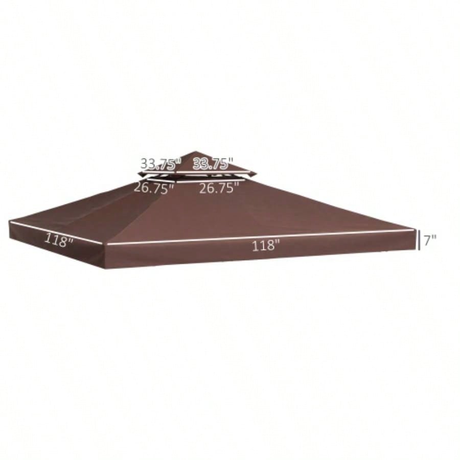 Outsunny 9.8x 9.8 Gazebo Canopy, 2 - Tier Top Cover 9.84x 9.84 Outdoor Gazebo Models 01 - 0153 100100 - 076, Coffee TOP ONLY