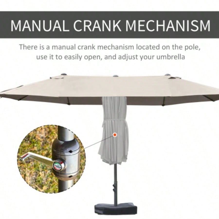 Outsunny Patio 15 Steel Rectangular Outdoor Double Sided Market with base, Easy Crank Deck Pool Patio, Coffee