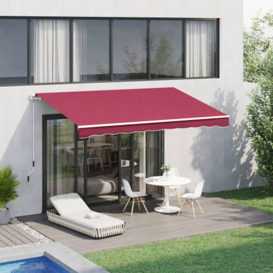 Outsunny 13x 8 Retractable Awning, Patio Awnings, Sunshade Shelter/ Manual Crank Handle, - Resistant Fabric and Aluminum Frame Deck, Balcony, Yard, Wine Red