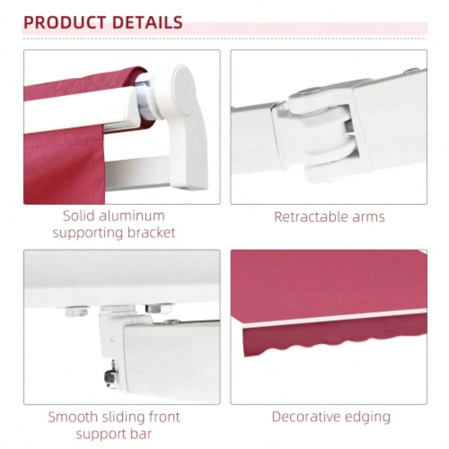 Outsunny 13x 8 Retractable Awning, Patio Awnings, Sunshade Shelter/ Manual Crank Handle, - Resistant Fabric and Aluminum Frame Deck, Balcony, Yard, Wine Red