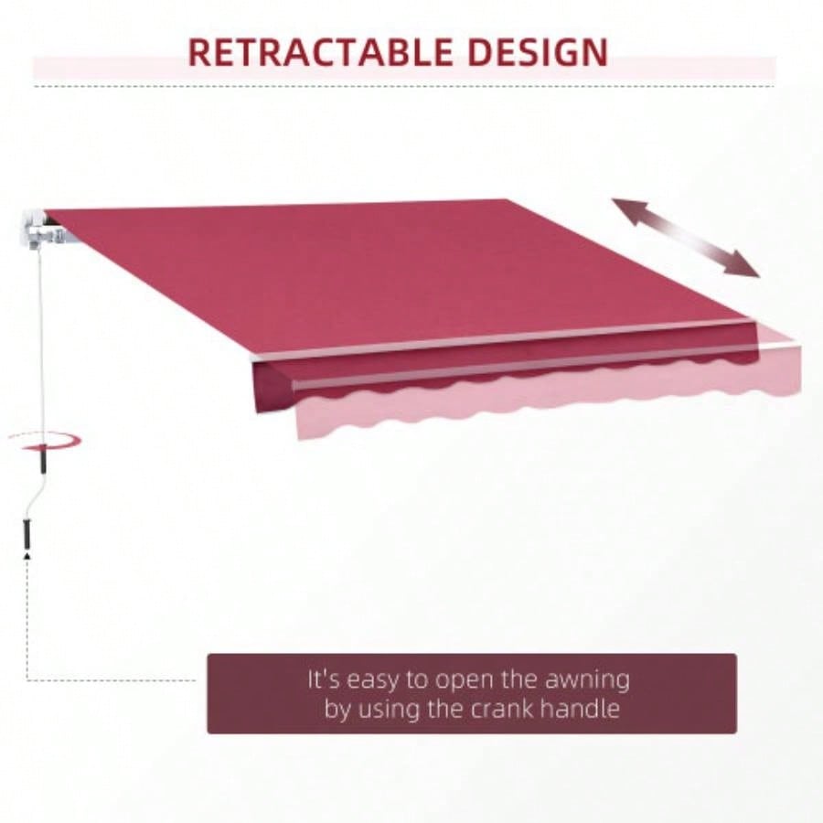 Outsunny 13x 8 Retractable Awning, Patio Awnings, Sunshade Shelter/ Manual Crank Handle, - Resistant Fabric and Aluminum Frame Deck, Balcony, Yard, Wine Red