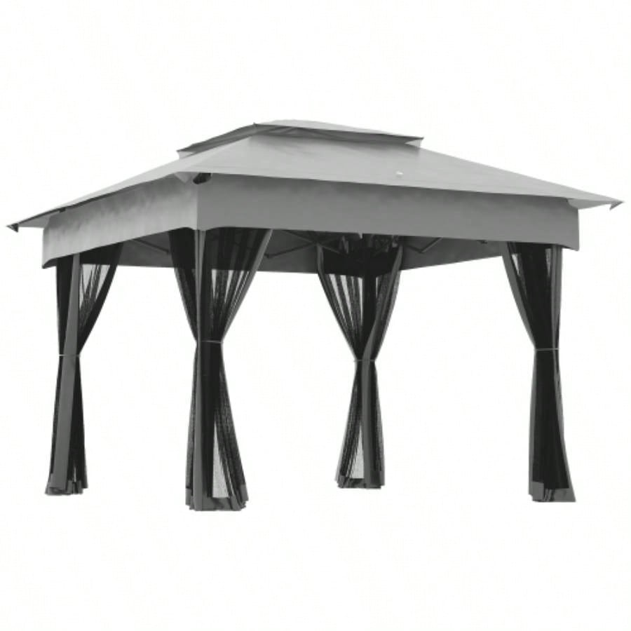 Outsunny 11x 11 Up Canopy, Outdoor Patio Gazebo Shelter with Removable Zipper Netting, Instant Event Tent/ 114 Square Feet of Shade and Carry Bag Backyard, Garden, Light Gray