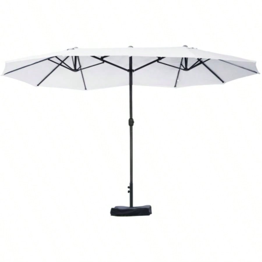Outsunny Patio 15 Steel Rectangular Outdoor Double Sided Market with base, Easy Crank Deck Pool Patio, Beige