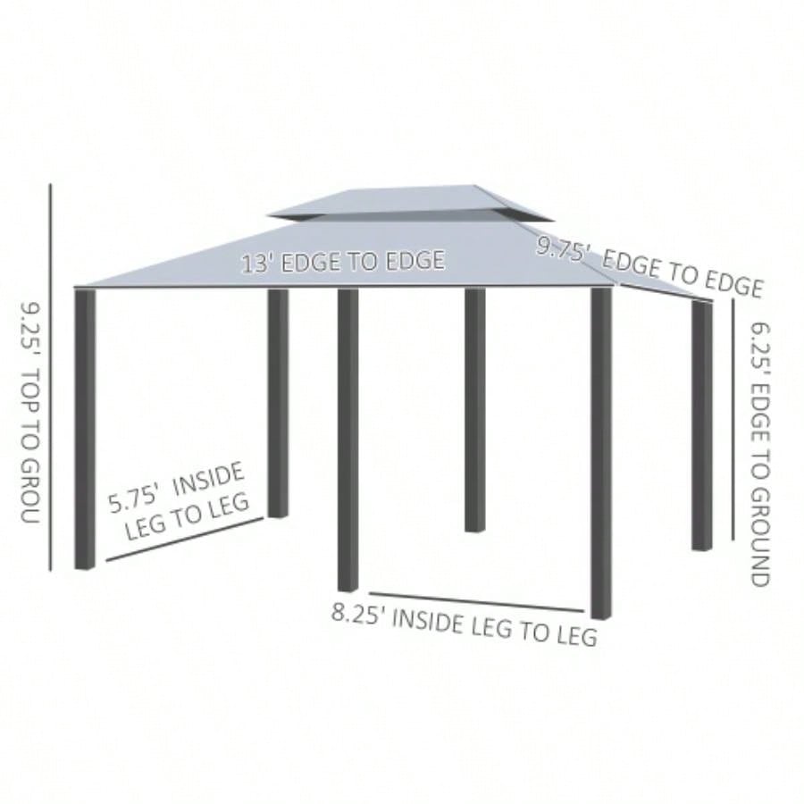 Outsunny 10x 13 Patio Gazebo, Outdoor Gazebo Canopy Shelter with Curtains, Vented Roof, Steel Frame Garden, Lawn, Backyard and Deck, Sage Gray