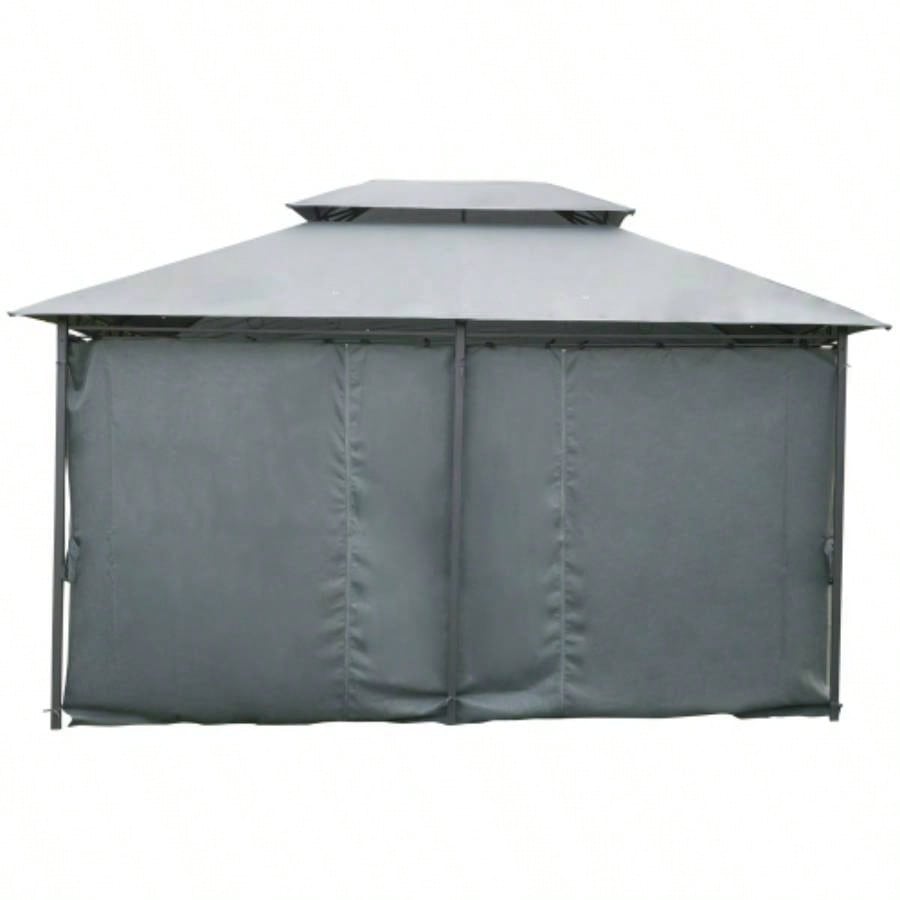Outsunny 10x 13 Patio Gazebo, Outdoor Gazebo Canopy Shelter with Curtains, Vented Roof, Steel Frame Garden, Lawn, Backyard and Deck, Sage Gray