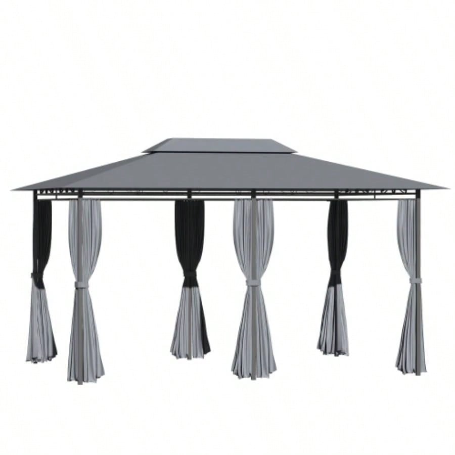 Outsunny 10x 13 Patio Gazebo, Outdoor Gazebo Canopy Shelter with Curtains, Vented Roof, Steel Frame Garden, Lawn, Backyard and Deck, Sage Gray
