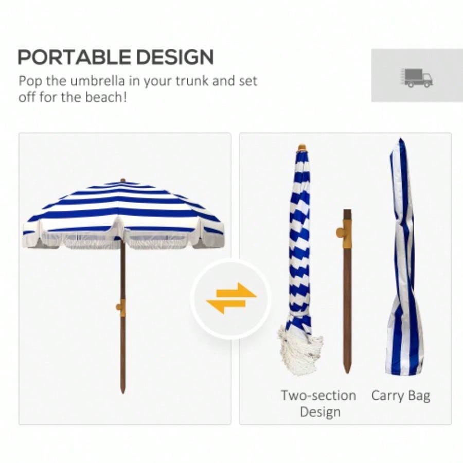 Outsunny 6.2 Portable Beach, 40+ Ruffled Outdoor with Vented Canopy, Carry Bag, Blue Stripe