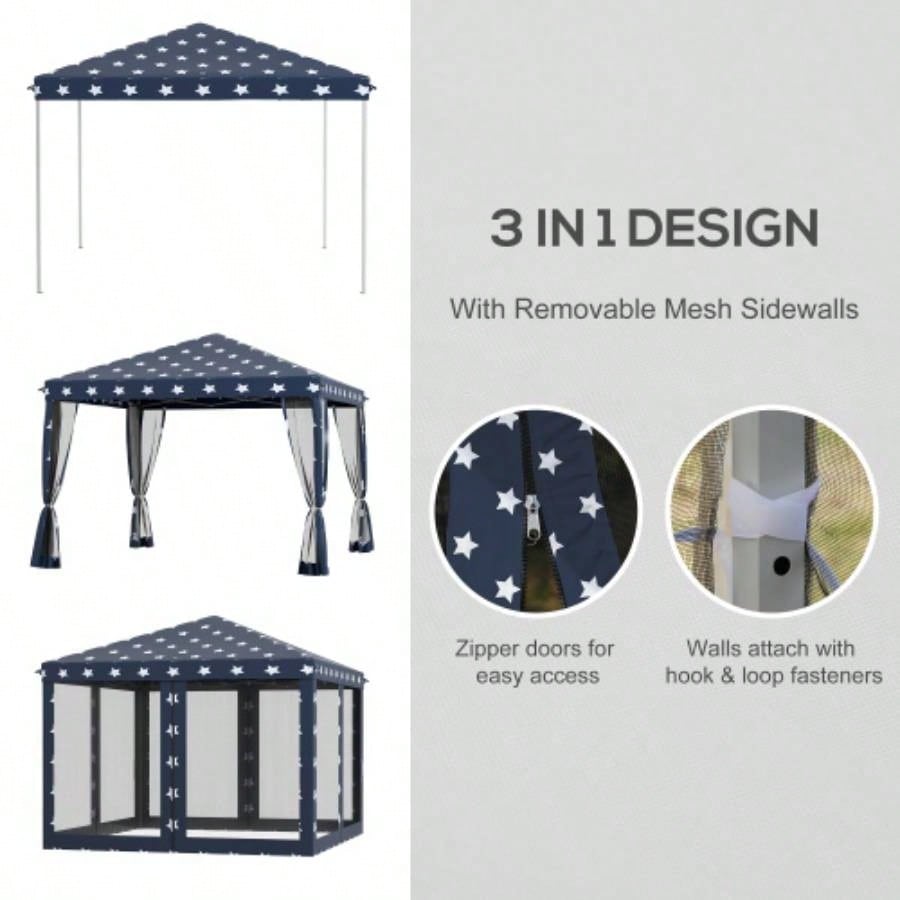 Outsunny 10x 10 Up Canopy Tent with Netting, Instant Gazebo, Ez up Screen House Room with Carry Bag, Height Adjustable, Outdoor, Garden, Patio, American