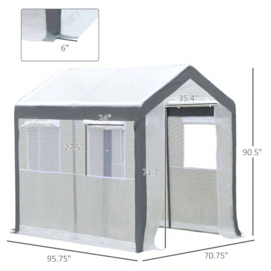 Outsunny 8x 6x Walk - In Greenhouse, Outdoor Garden Warm Hot House with 4 Roll - up, 2 Zippered Doors and Weather Cover, White