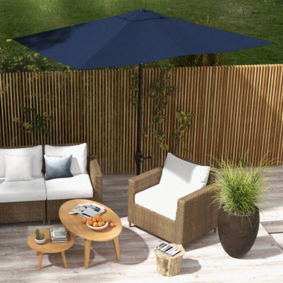 Outsunny 6.5x 10 Rectangular Market, Patio Outdoor Table with Crank and Push Button Tilt, Blue