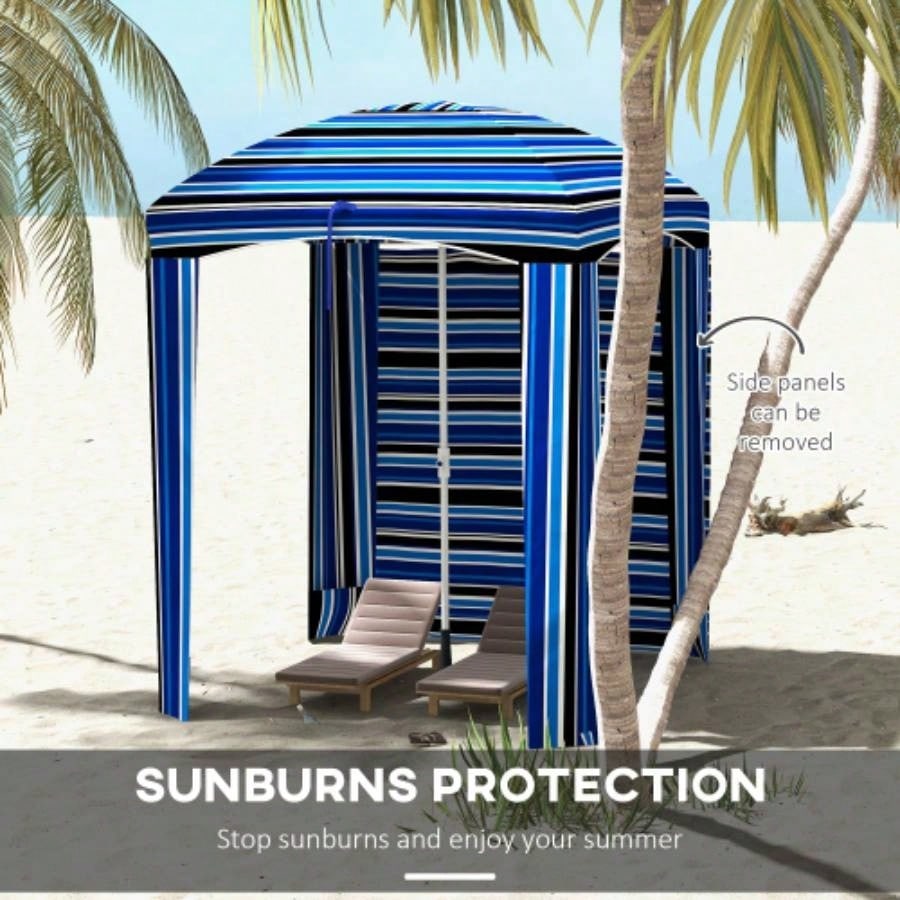 Outsunny 5.9x 5.9 Portable Beach, Ruffled Outdoor Cabana with Walls, Vents, Sandbags, Carry Bag, Blue Stripe