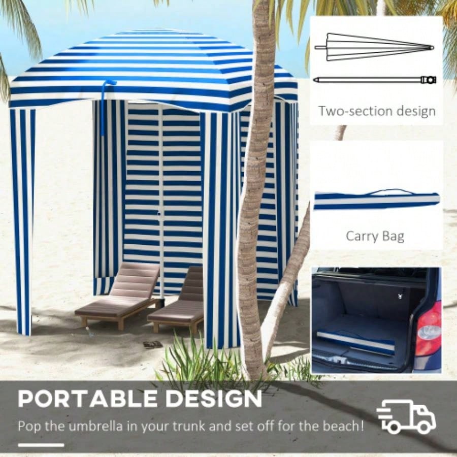 Outsunny 5.9x 5.9 Portable Beach, Ruffled Outdoor Cabana with Walls, Vents, Sandbags, Carry Bag, Blue White Stripe