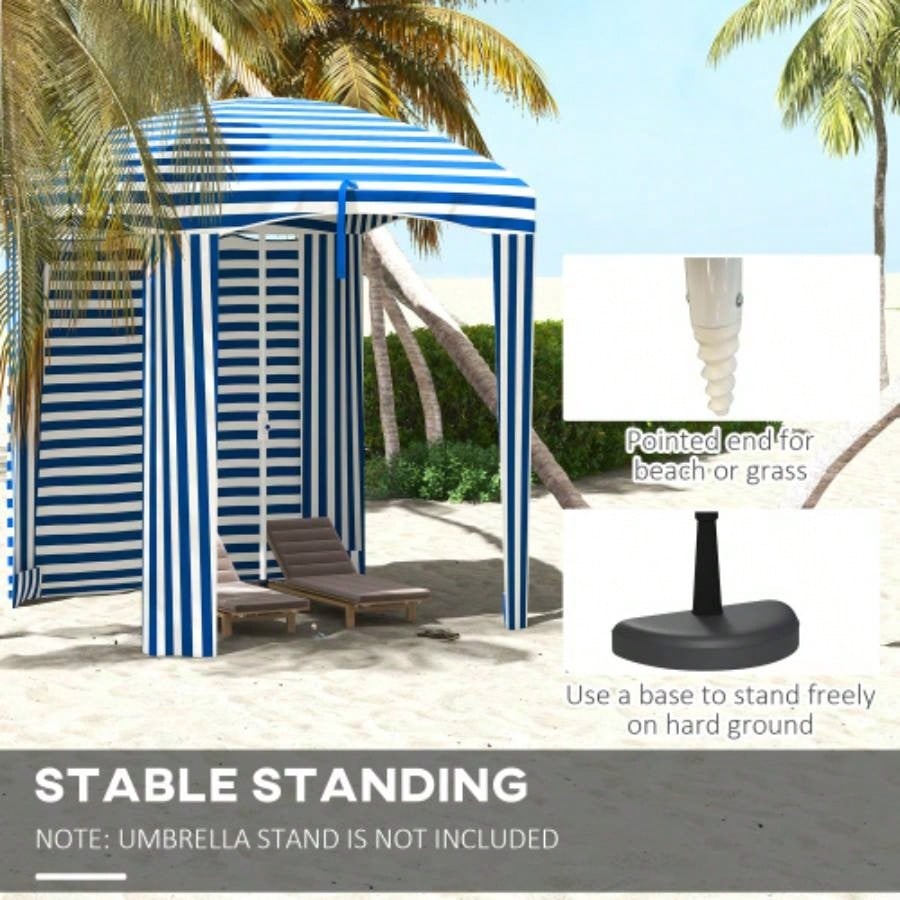 Outsunny 5.9x 5.9 Portable Beach, Ruffled Outdoor Cabana with Walls, Vents, Sandbags, Carry Bag, Blue White Stripe