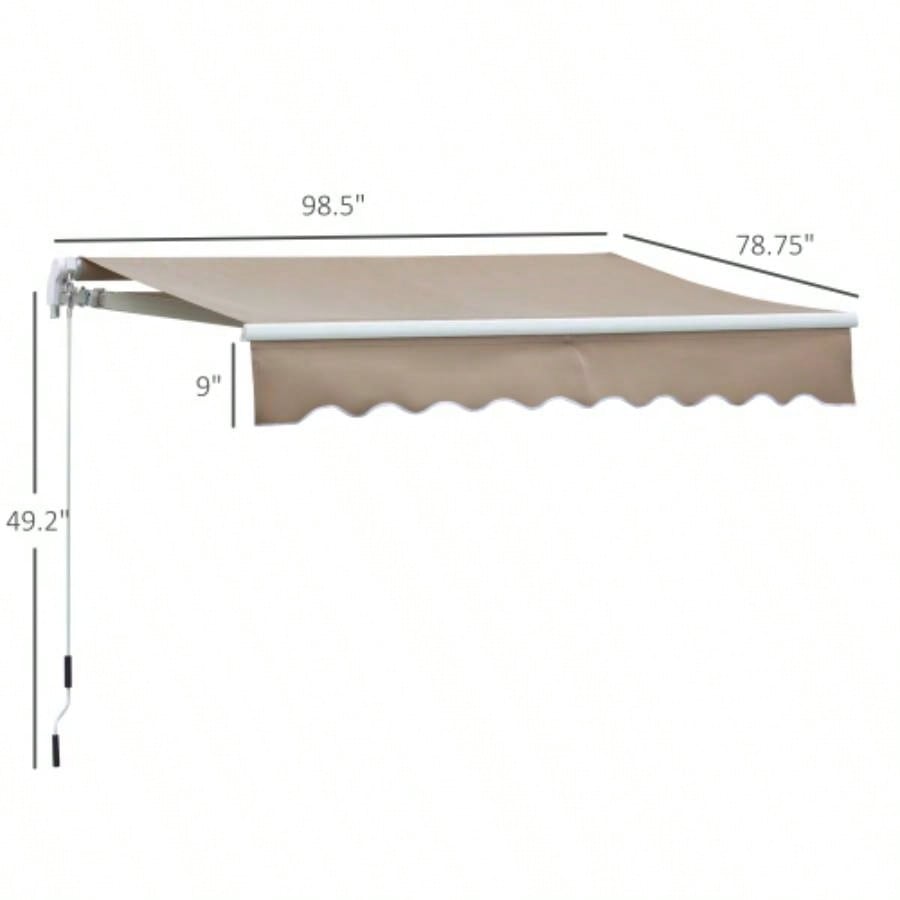 Outsunny 8x Patio Retractable Awning, Manual Exterior Shade Deck Window Cover, Brown