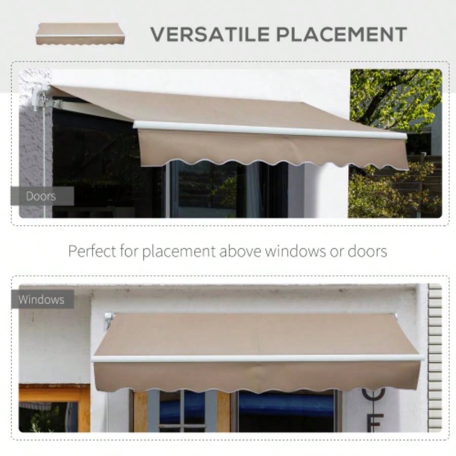 Outsunny 8x Patio Retractable Awning, Manual Exterior Shade Deck Window Cover, Brown