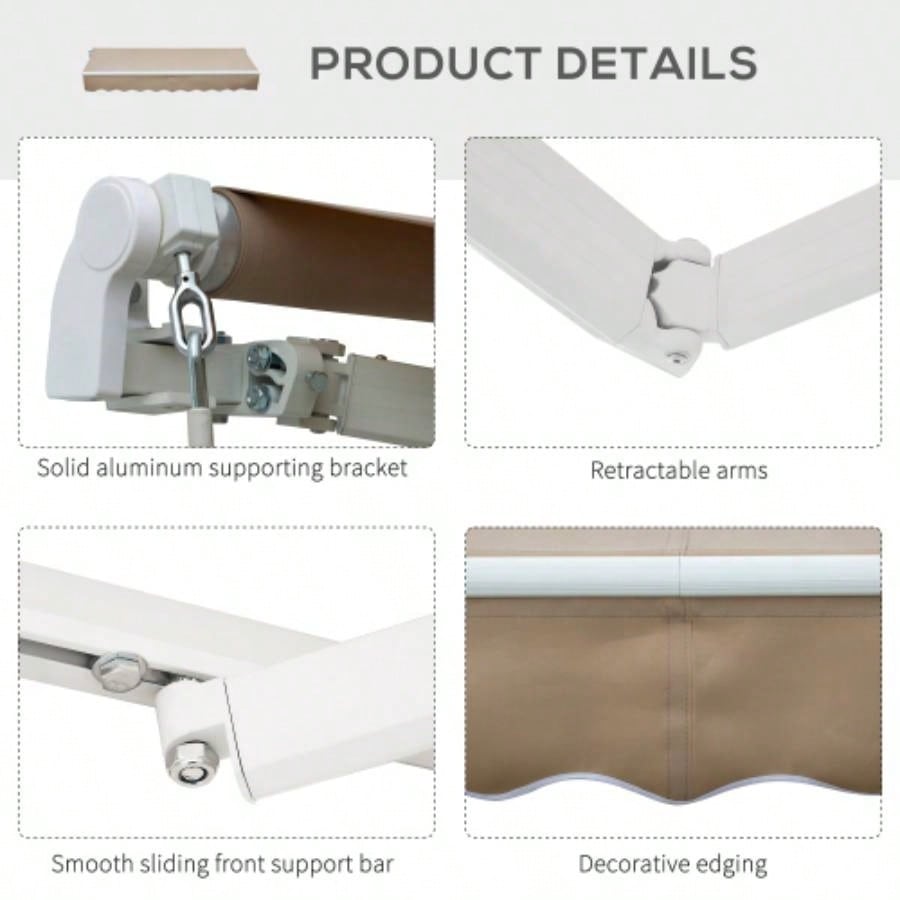 Outsunny 8x Patio Retractable Awning, Manual Exterior Shade Deck Window Cover, Brown