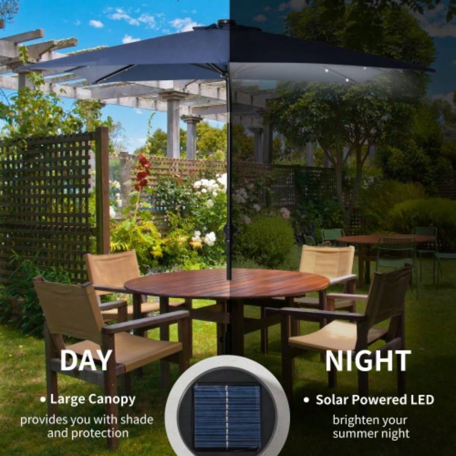 Outsunny 9x, LED Lighted Patio Table or Base with Tilt Crank, Outdoor Garden, Deck, Backyard, Pool, Beach, Blue